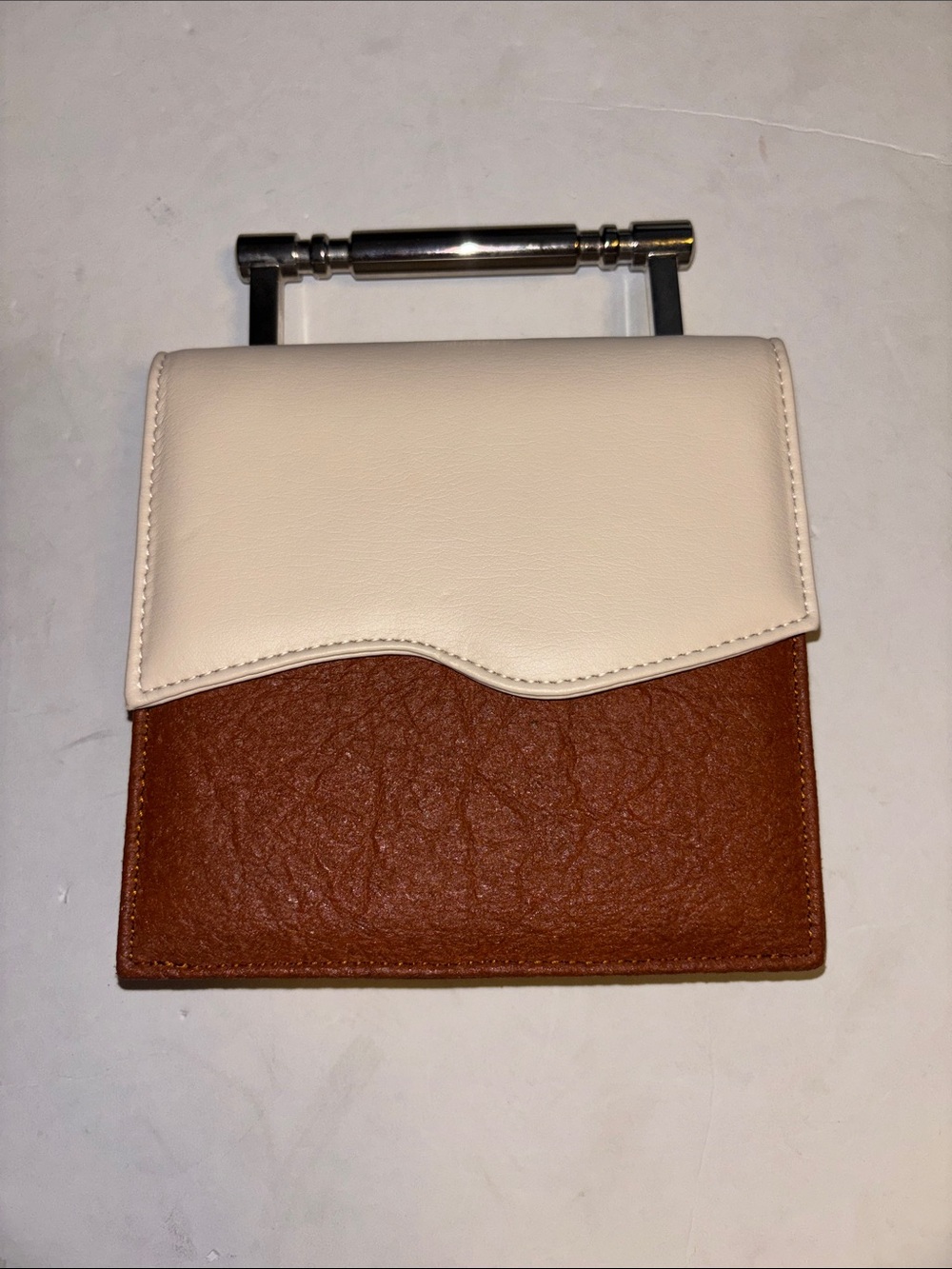 MASHU LONDON..IRIS BAG CREME FLAP GOLDEN BROWN COLOR TEXTURED BODY VEGAN LEATHER